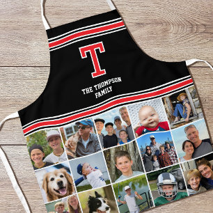 Fotocollage-Familie Mit Monogramm Red Black Schürze