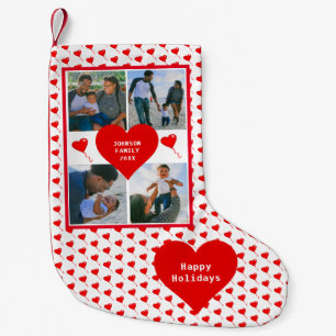 Fotocollage Familie Personalisierte rote Herzen Kleiner Weihnachtsstrumpf