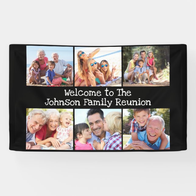 Fotocollage Family Wiedersehen Personalisiert Blac Banner (Horizontal)
