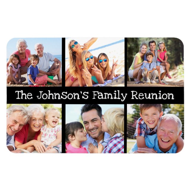Fotocollage Family Wiedersehen Personalisiert Blac Magnet (Horizontal)