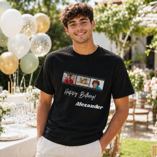 Fotocollage Film Name Geburtstag Mann schwarz T-Shirt