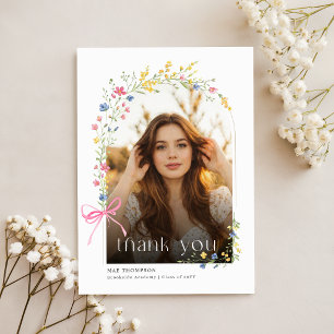 Fotocollage Floral Rosa Schleife Abschluss Danke Postkarte