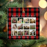 FotoCollage für die Schreibmaschine Red Kariert Fa Keramikornament<br><div class="desc">Einfaches rustikales Foto-Collage-Ornament mit minimalistischem Schriftart und kariertem Hintergrund. Fügen Sie einfach Ihre Fotos und Details zu einem individuellen Weihnachtsschmuck hinzu.</div>