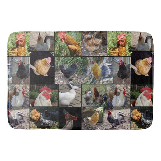 FotoCollage für Hühner und Räuber, groß Badematte (Vorderseite)