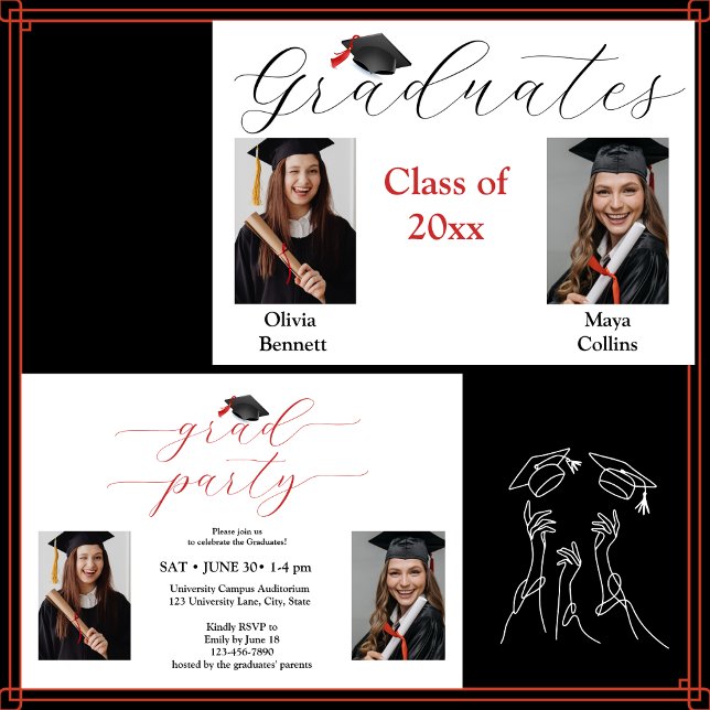 Fotocollage Graduation Party für 2 Absolventen Einladung (Von Creator hochgeladen)