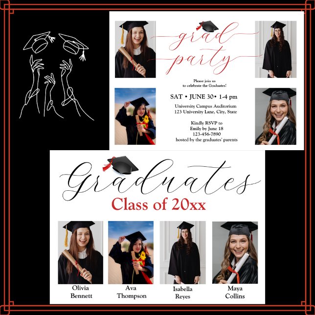 Fotocollage Graduation Party für 4 Absolventen Einladung (Von Creator hochgeladen)