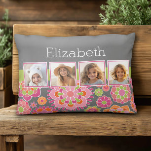 Fotocollage Hot Pink und Orange Blumen Zierkissen