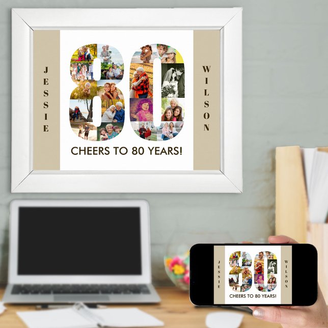 FotoCollage in Zahl 80 neutrale 80. Geburtstag Poster (Von Creator hochgeladen)