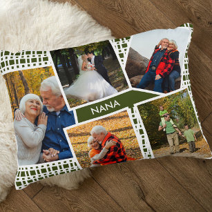 FotoCollage mit 5 Bildern Grün und Weiß Nana Dekokissen