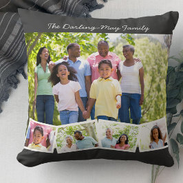 Fotocollage mit Familienname und ZigZag Foto Strip Kissen