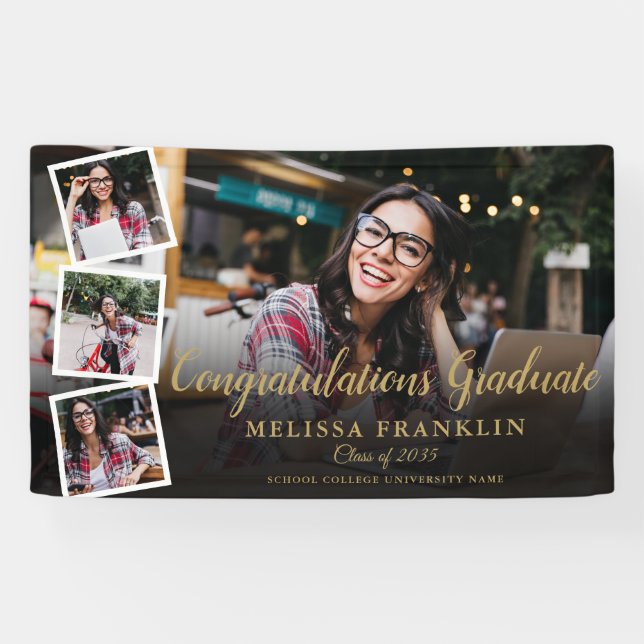 Fotocollage Moderne Gold Graduation Party Banner (Horizontal)
