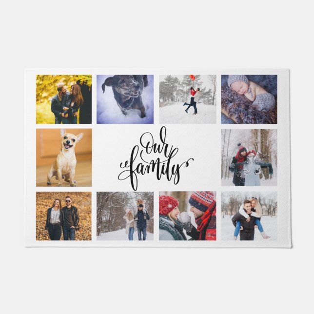 FotoCollage Moderne Moderne unser Familienweißes Fußmatte (Vorderseite)