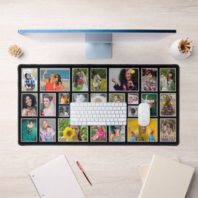 FotoCollage Modernes Schwarzes Personalisiert 25 P Schreibtischunterlage (Büro 1)