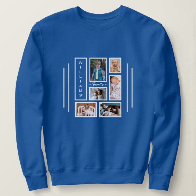 FotoCollage Modernes Trendblau Personalisiert Sweatshirt (Design vorne)