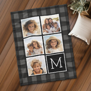 FotoCollage - Monogramm Grau Schwarz Buffalo Karie Fleecedecke