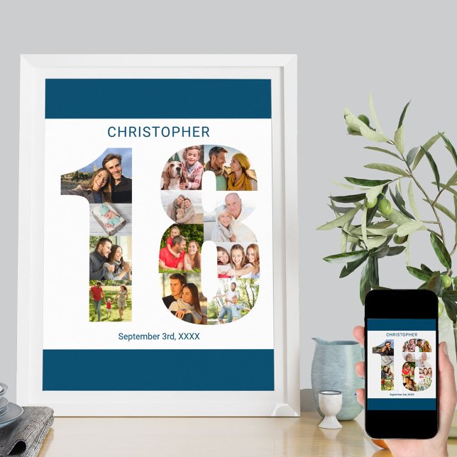 FotoCollage Number 18 Personalisiert 18. Geburtsta Poster (Von Creator hochgeladen)