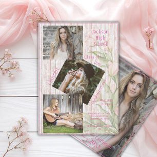 Fotocollage Personalisiert 4 Fotos Rosa Abschluss Ankündigung
