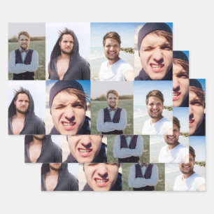 Fotocollage setzt das Gesicht an Geschenkpapier Set