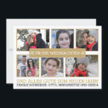 Fotocollage von sechs Fotos FROHE WEIHNACHTEN<br><div class="desc">FLACHE Fotos Collage der Fotocollage von sechs Fotogold und weißes modernes des FROHE WEIHNACHTEN elegantes Weihnachtskardieren die Aufmachung von sechs Familien-Fotos, von Goldrahmen mit weißer Kontur und von Text "FROHE WEIHNACHTEN", der Text "UND ALLES GUTE ZUM NEUEN JAHR! " und Ihre Namen. Diese schicke Feiertagskarte ist eine völlig kundengerechte Schablone....</div>