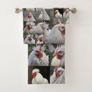 FotoCollage von weißen Hühnern, Badhandtuch Set