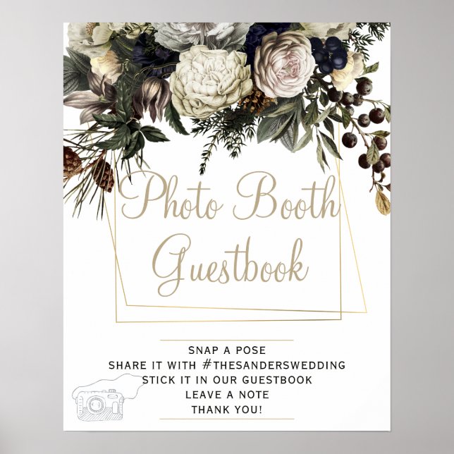Fotogästebuch Winter Blumen Hochzeits-Schild Poster (Vorne)