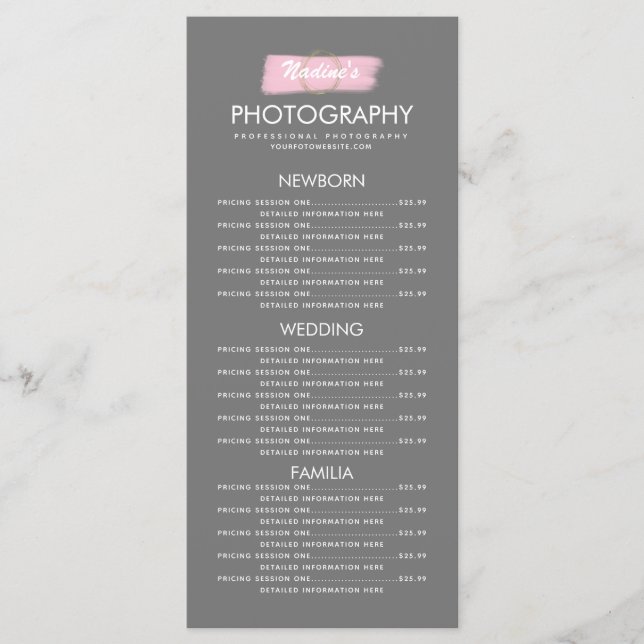 Fotogeschäft Gold Logo Pinsel Stroke Pink  Menükarte (Vorderseite)
