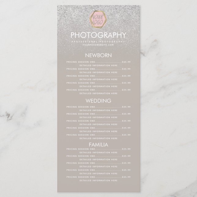 Fotogeschäft Silver Glitzer Your Logo Menu Menükarte (Vorderseite)