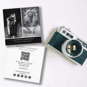 Fotograf 2 Fotos QR Code Social Media Icons Quadratische Visitenkarte