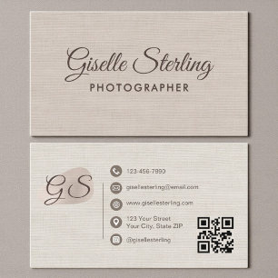 Fotograf Beige Leinen Modern Elegant QR-Code Visitenkarte