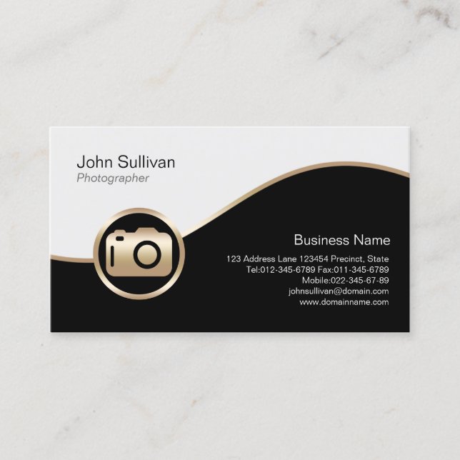 Fotograf Business Card Gold Camera Symbol Visitenkarte (Vorderseite)