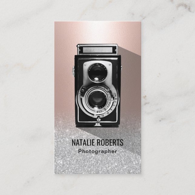 Fotograf Camera Blush Rose Gold Fotografie Visitenkarte (Vorderseite)