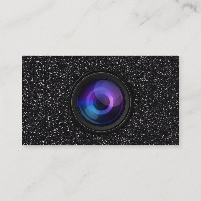 Fotograf Camera Lens Black Glitzer Fotografie Visitenkarte (Vorderseite)