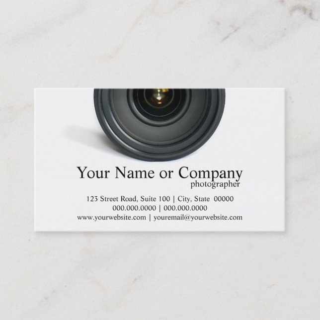 Fotograf Camera Lens Business Cards Visitenkarte (Vorderseite)