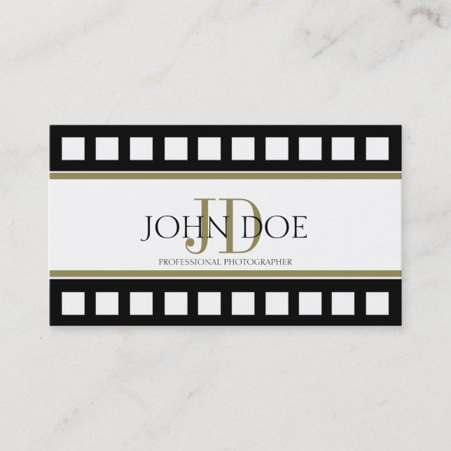 Fotograf-Fotografie-Schwarz-Film-Goldmonogramm Visitenkarte (Vorderseite)