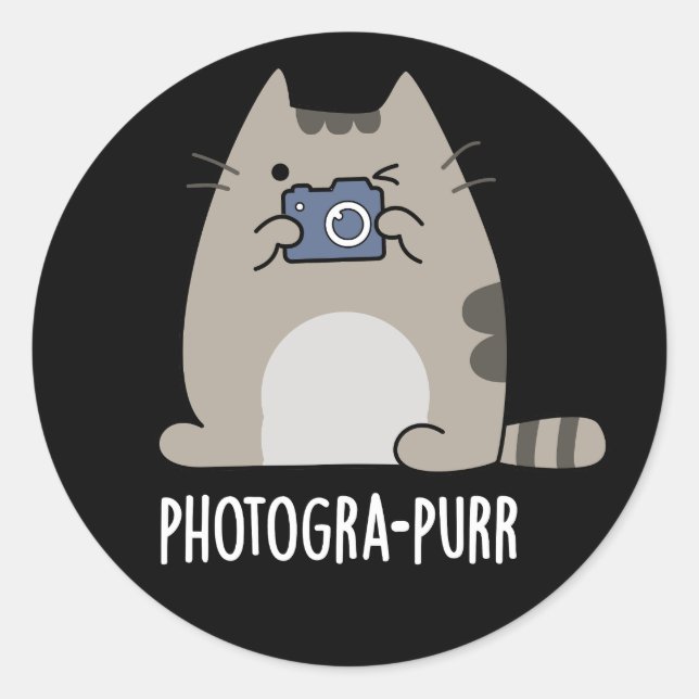 Fotograf Funny Cat Fotograf Pun Dark BG Runder Aufkleber (Vorderseite)