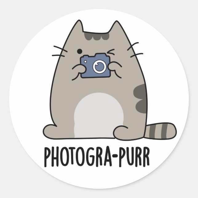 Fotograf Funny Cat Fotograf Pun Runder Aufkleber (Vorderseite)