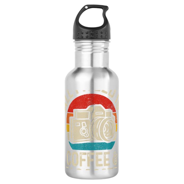 Fotograf Gift Coffee & Camera Funny Vintag Ph Edelstahlflasche (Vorderseite)