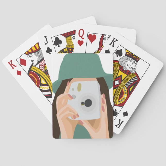 Fotograf Girl Illustriert mit dunklem Haar Spielkarten (Rückseite)