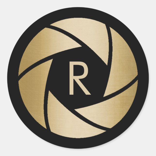 Fotograf Gold Camera Lens Monogram Runder Aufkleber (Vorderseite)