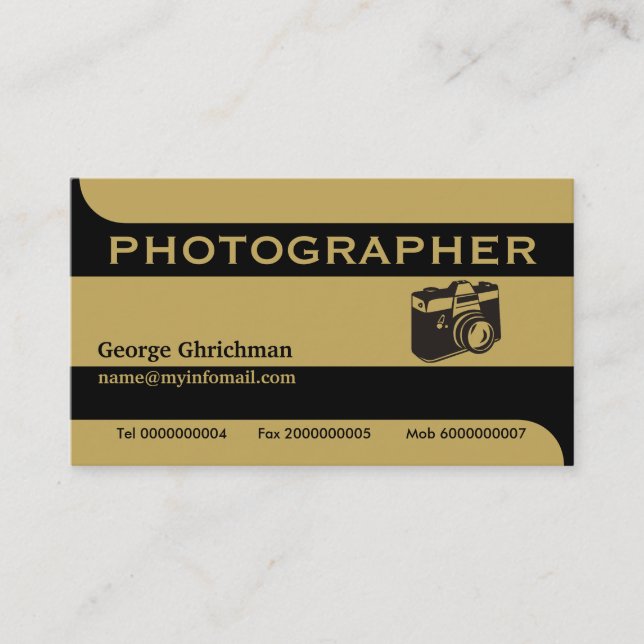 Fotograf Kamera schwarz, Gold auffällig Visitenkarte (Vorderseite)