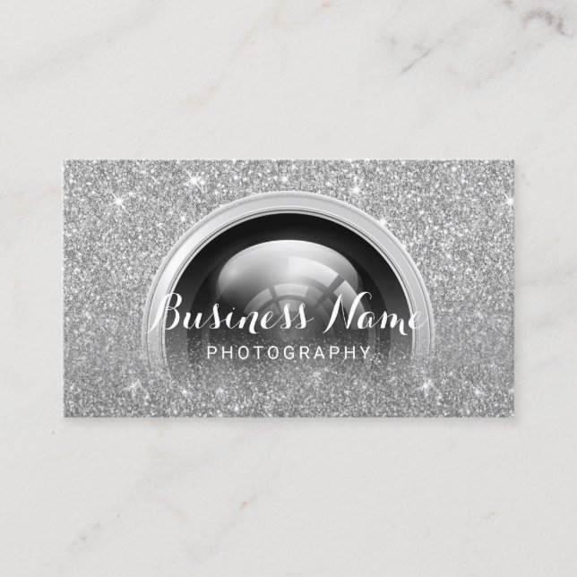 Fotograf-Kamera Silver Glitzer Fotografie Visitenkarte (Vorderseite)