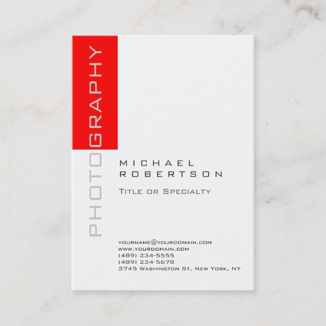 Fotograf Künstler White Red Clean Business Card Visitenkarte (Vorderseite)