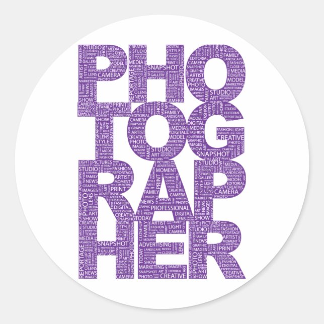 Fotograf - Lila Text Runder Aufkleber (Vorderseite)