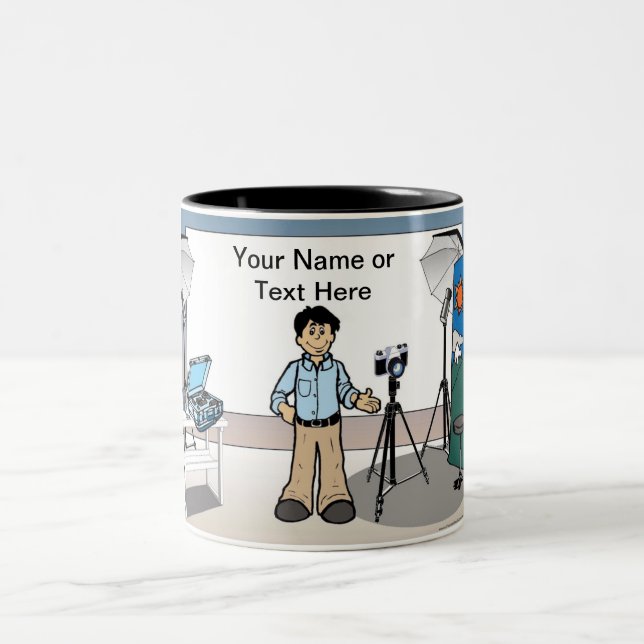 Fotograf - Männlicher Cartoon von Printed Perfecti Zweifarbige Tasse (Mittel)