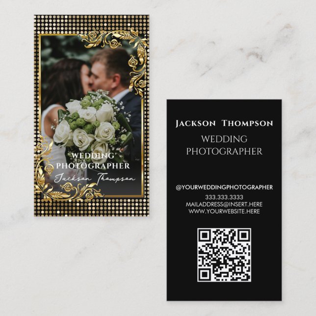 Fotograf Moderne Schwarz & Gold Fotografie Visitenkarte (Vorne/Hinten)