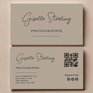Fotograf Neutral Taupe Schrift QR-Code Visitenkarte