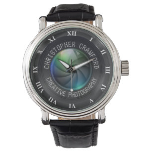 Fotograf und Fotografie-Geschäfts-Kameraobjektiv Armbanduhr