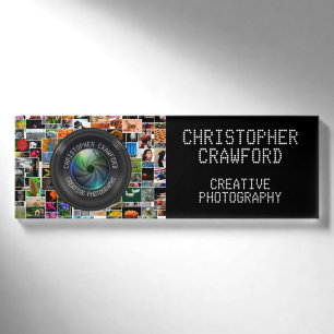 Fotograf und Fotografie-Geschäfts-Kameraobjektiv Namenschild