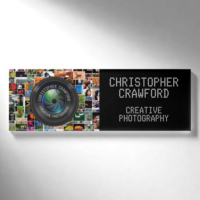 Fotograf und Fotografie-Geschäfts-Kameraobjektiv Namenschild (Vorderseite)