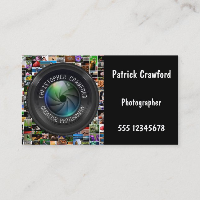 Fotograf und Fotografie-Geschäfts-Kameraobjektiv Visitenkarte (Vorderseite)